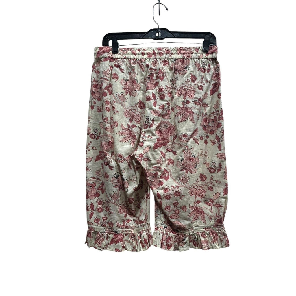Sundance Women Red Floral Toile Ruffle Pajama Shorts Cream Size S Elastic Waist