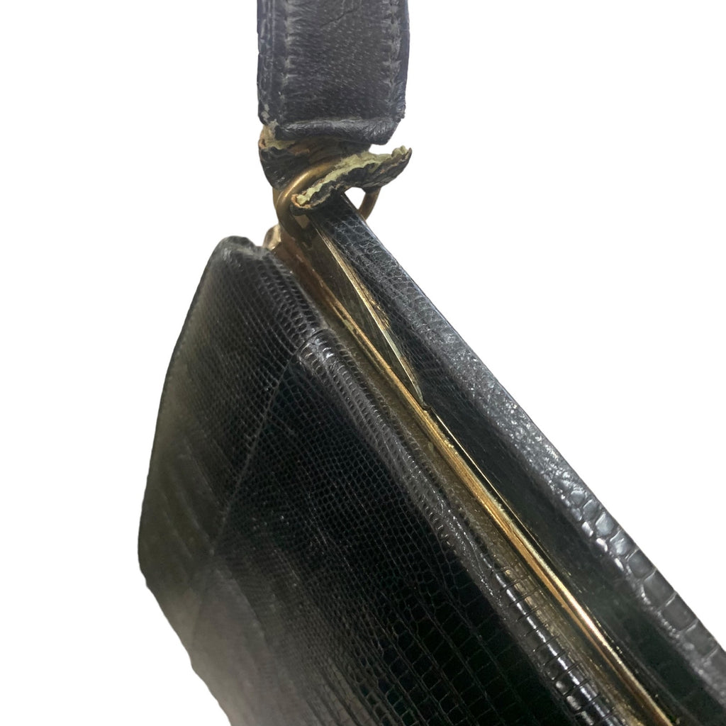Vintage Bellestone Black Lizard Alligator Cutch Handbag 1950s