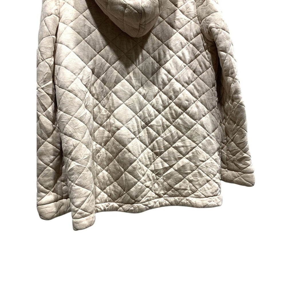 Saturday Sunday Quilted Hooded Jacket Beige Full Zip Pockets Cozy Womens sz M