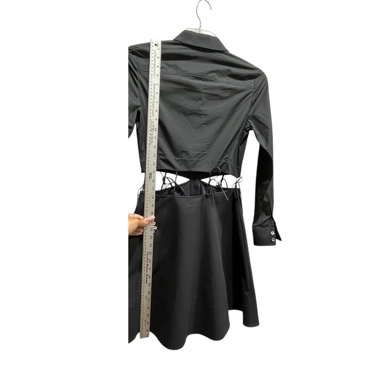 Alexander Wang Black Cotton Cutout Tie Waist Shirt Dress Size 2 Long Sleeve