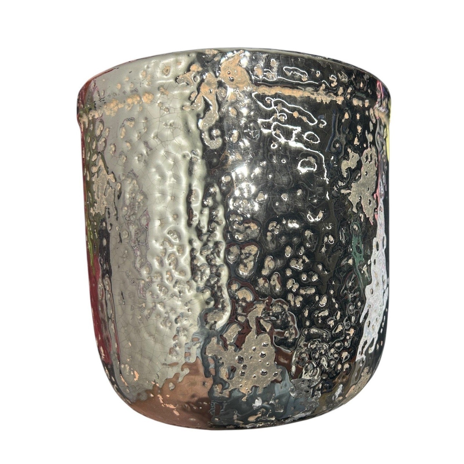 Anthropologie Metallic Crackle Herb Plant Pot