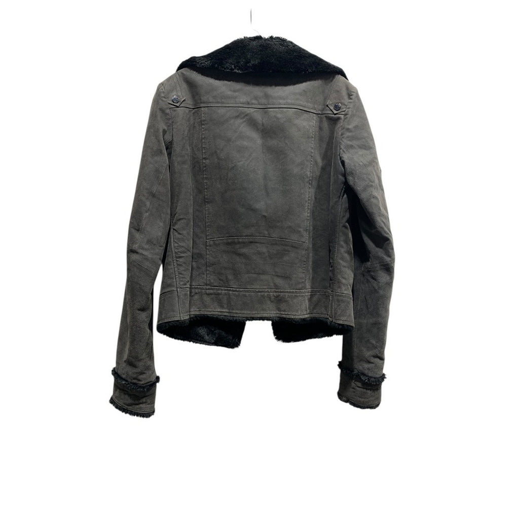 OAKWOOD The Leather Brand Women's L Gray Faux Fur Lined Faux Suede Moto Jacket