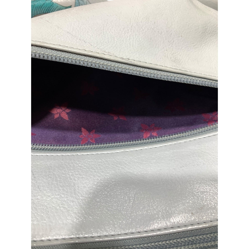 Anuschka Hand Painted Leather Floral Bee Crossbody Bag White RFID Organizer