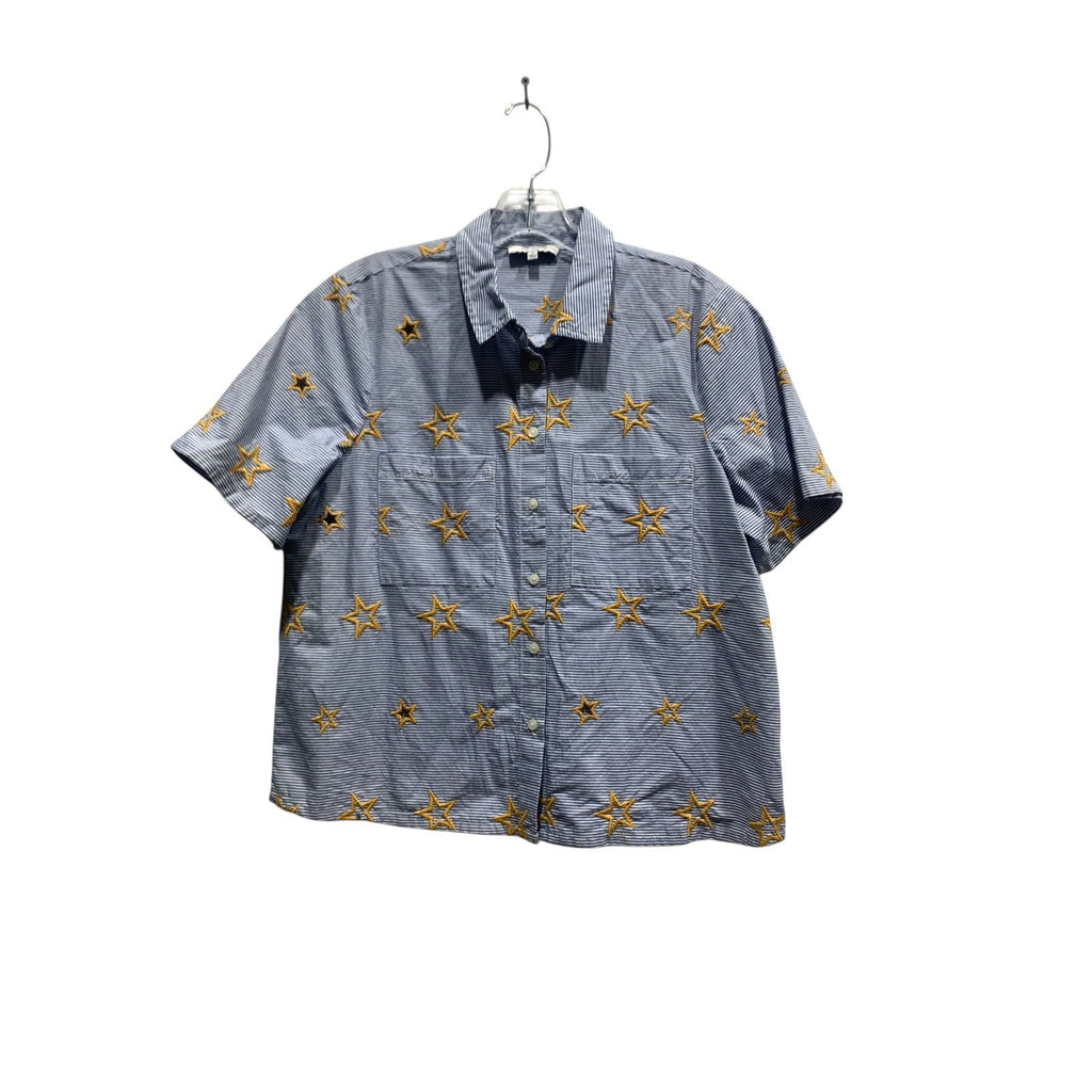 Madewell Blue White Pinstripe Yellow Star Embroidered Shirt Sz M Preppy Coastal