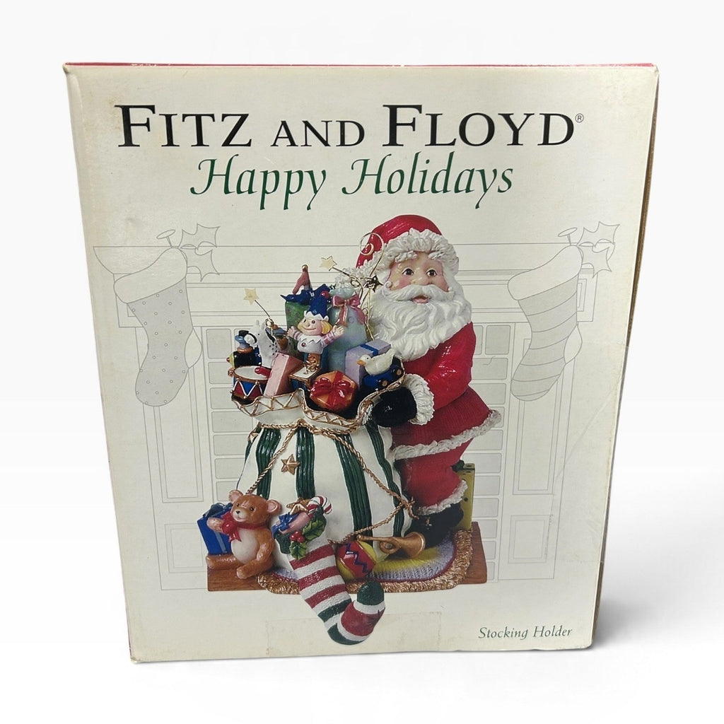 Fitz and Floyd Essentials Happy Holidays Santa Stocking Holder with Box 7.5in