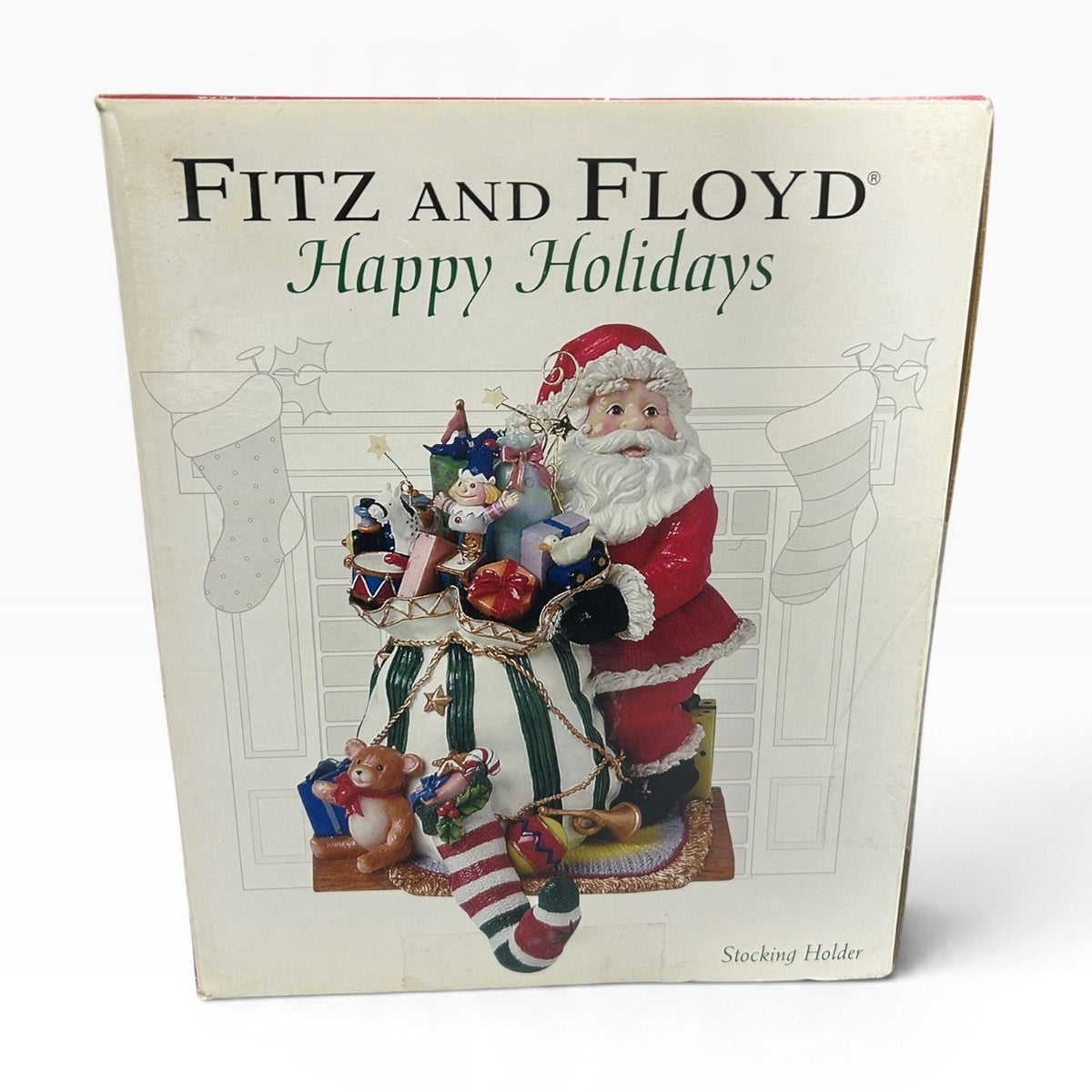 Fitz and Floyd Essentials Happy Holidays Santa Stocking Holder with Box 7.5in