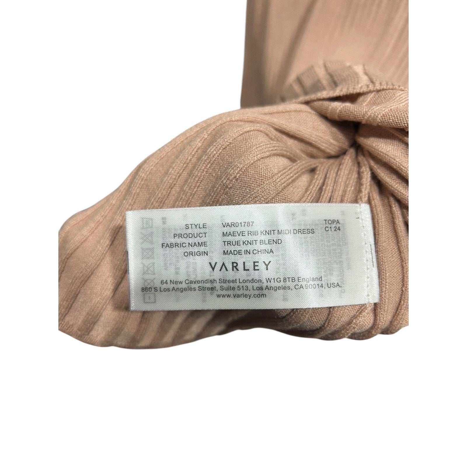 Varley Maeve Rib Knit Midi Dress Topa Taupe Short Sleeve Sweater Dress Small