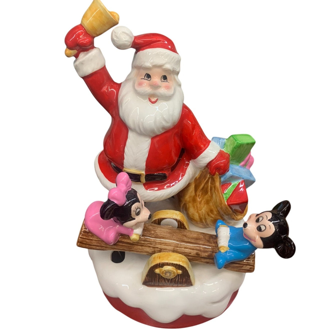 Mickey and Minnie Mouse with Santa Music Box 1985 Disney