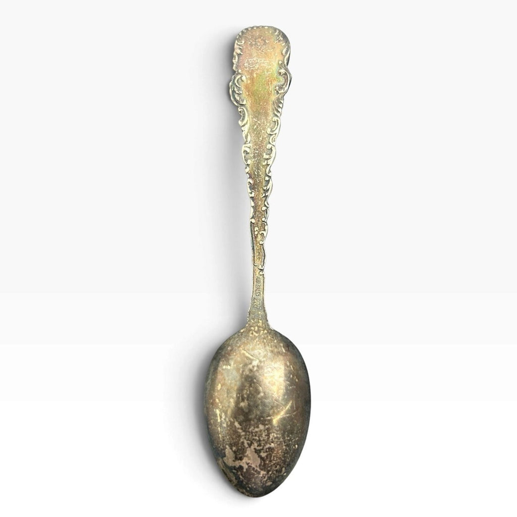 Antique Sterling Silver Admiral Dewey Souvenir Spoon Ornate Scrolled Handle 8g