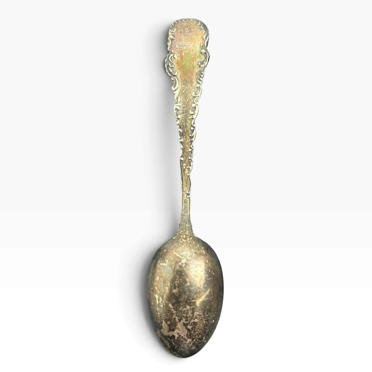Antique Sterling Silver Admiral Dewey Souvenir Spoon Ornate Scrolled Handle 8g