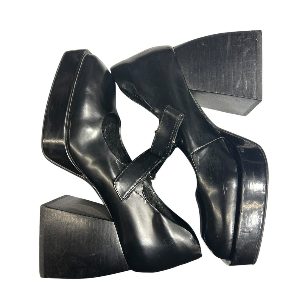 Jeffrey Campbell Reine Black Leather Square Toe Platform Mary Jane Pumps Size 7