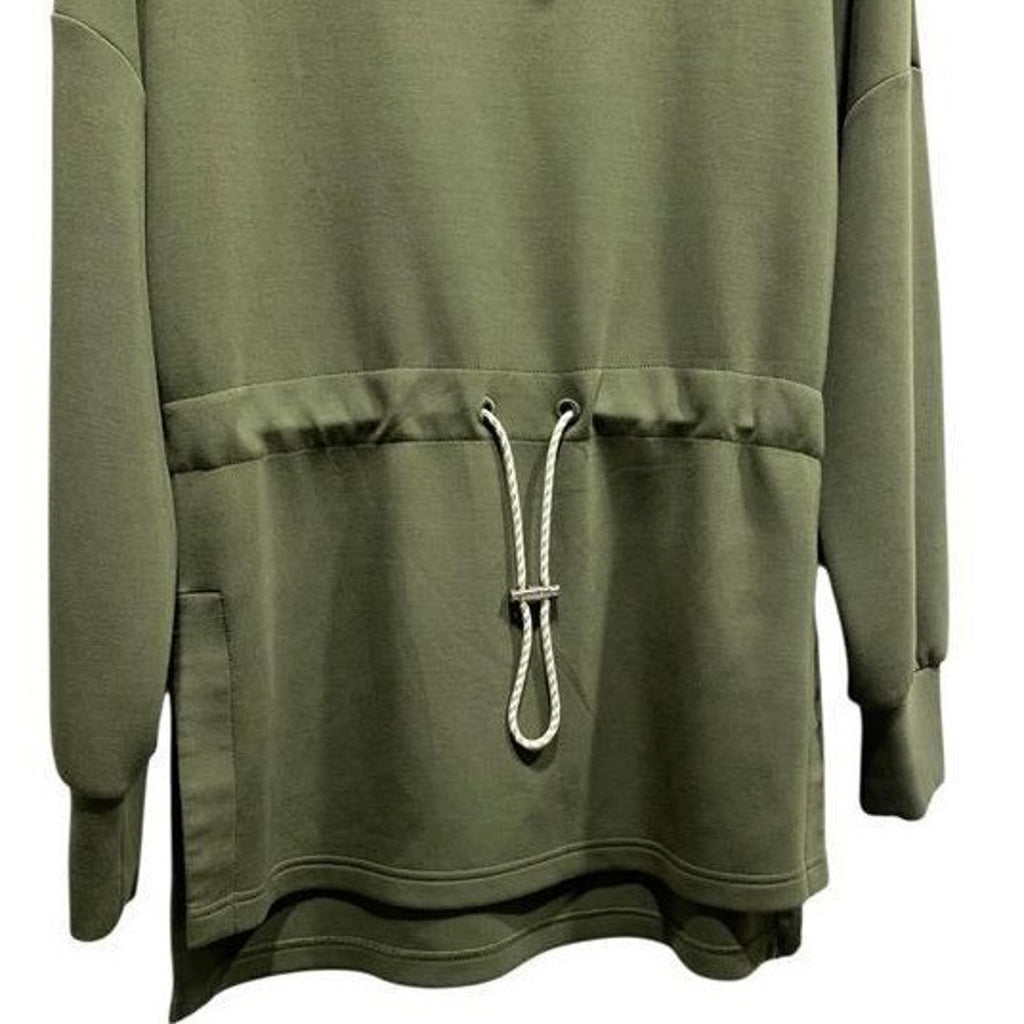 Varley Freya Sweat Olive Green DoubleSoft Cowl Neck Drawstring Pullover Small