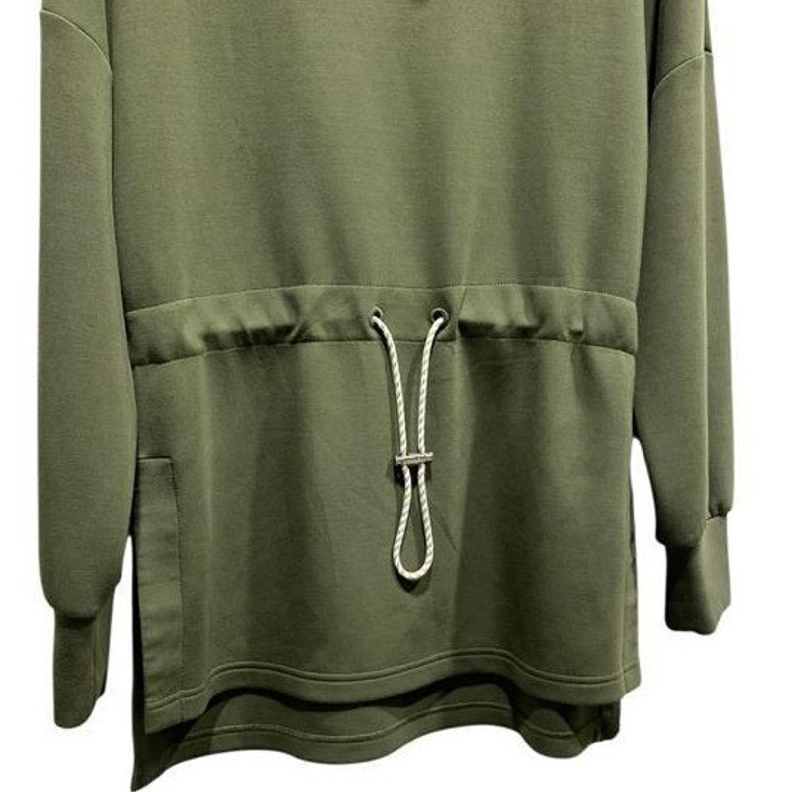 Varley Freya Sweat Olive Green DoubleSoft Cowl Neck Drawstring Pullover Small