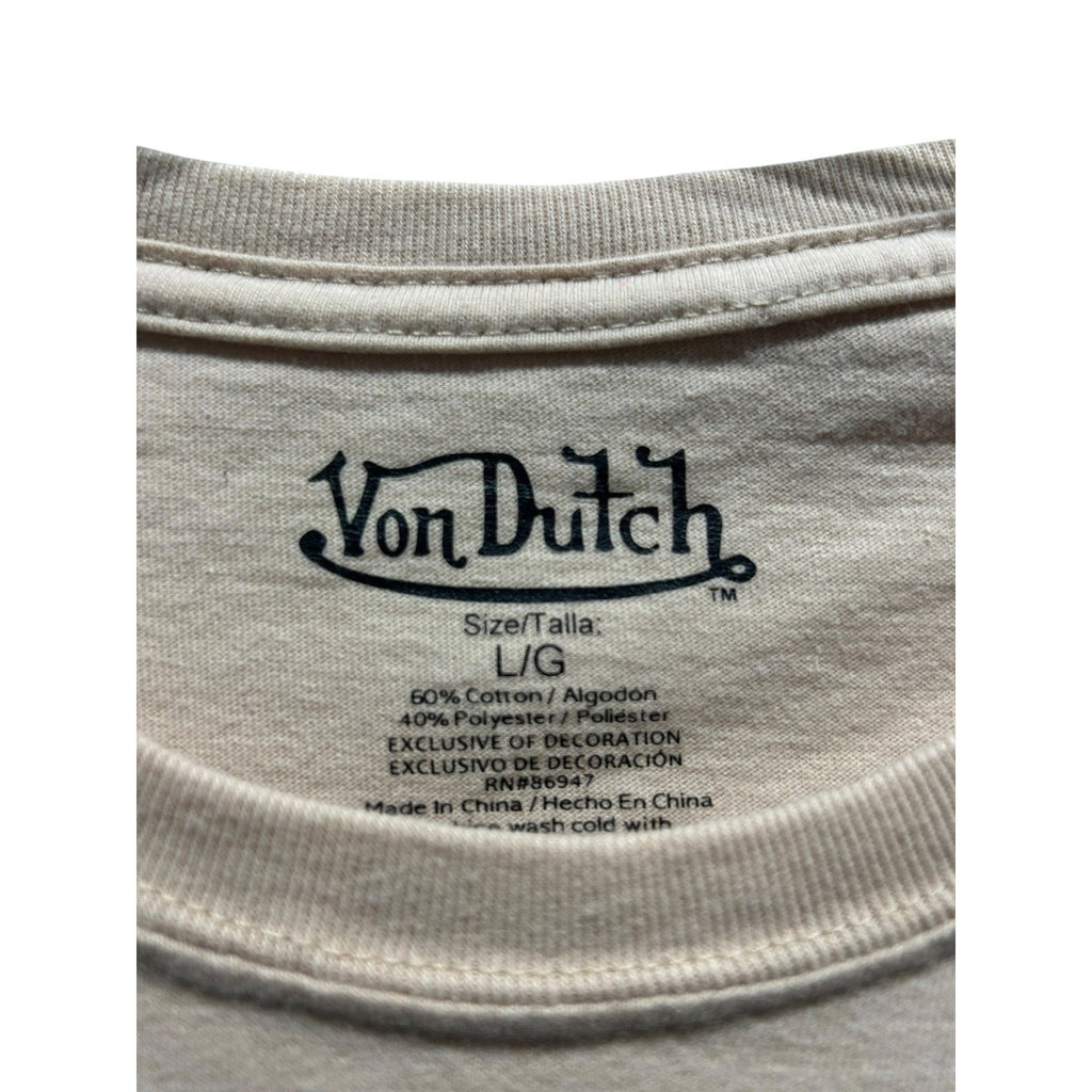 Von Dutch TAN EYEBALL WINGS SHIRT MENS Graphic T-Shirt Tan Beige Large y2k retro