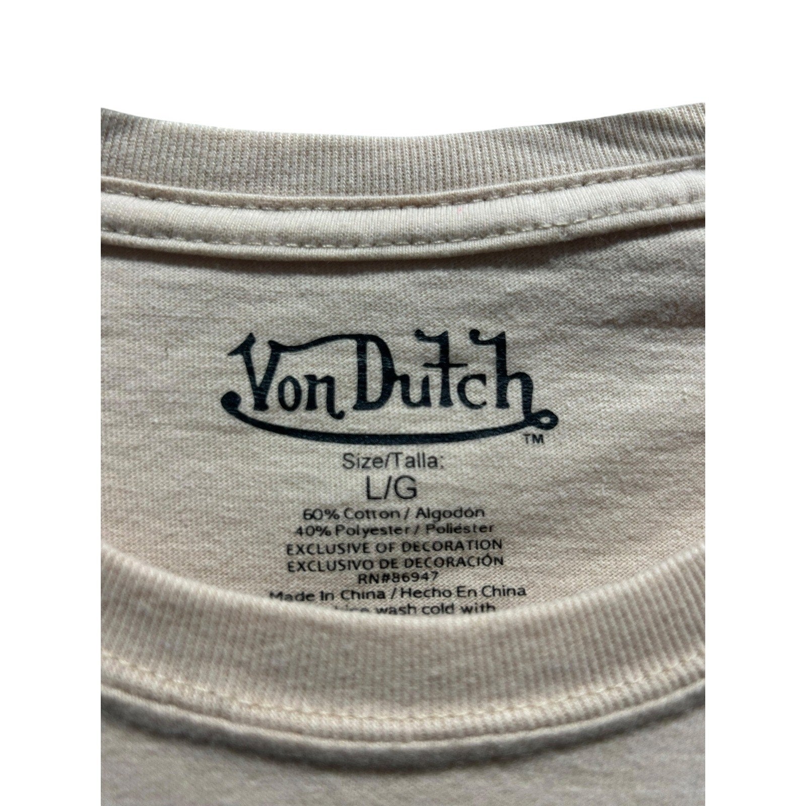 Von Dutch TAN EYEBALL WINGS SHIRT MENS Graphic T-Shirt Tan Beige Large y2k retro