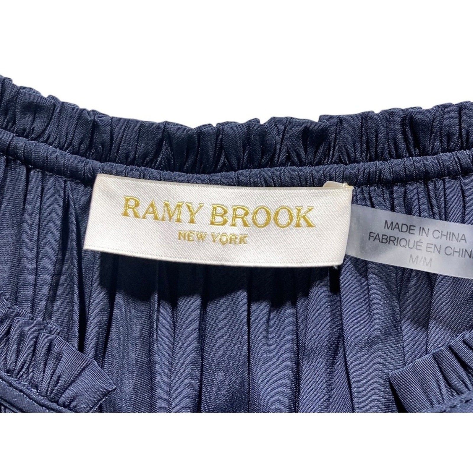 Ramy Brook Navy Blue Randi Puff Sleeve Top Tiered Sleeve V Neck Top size medium
