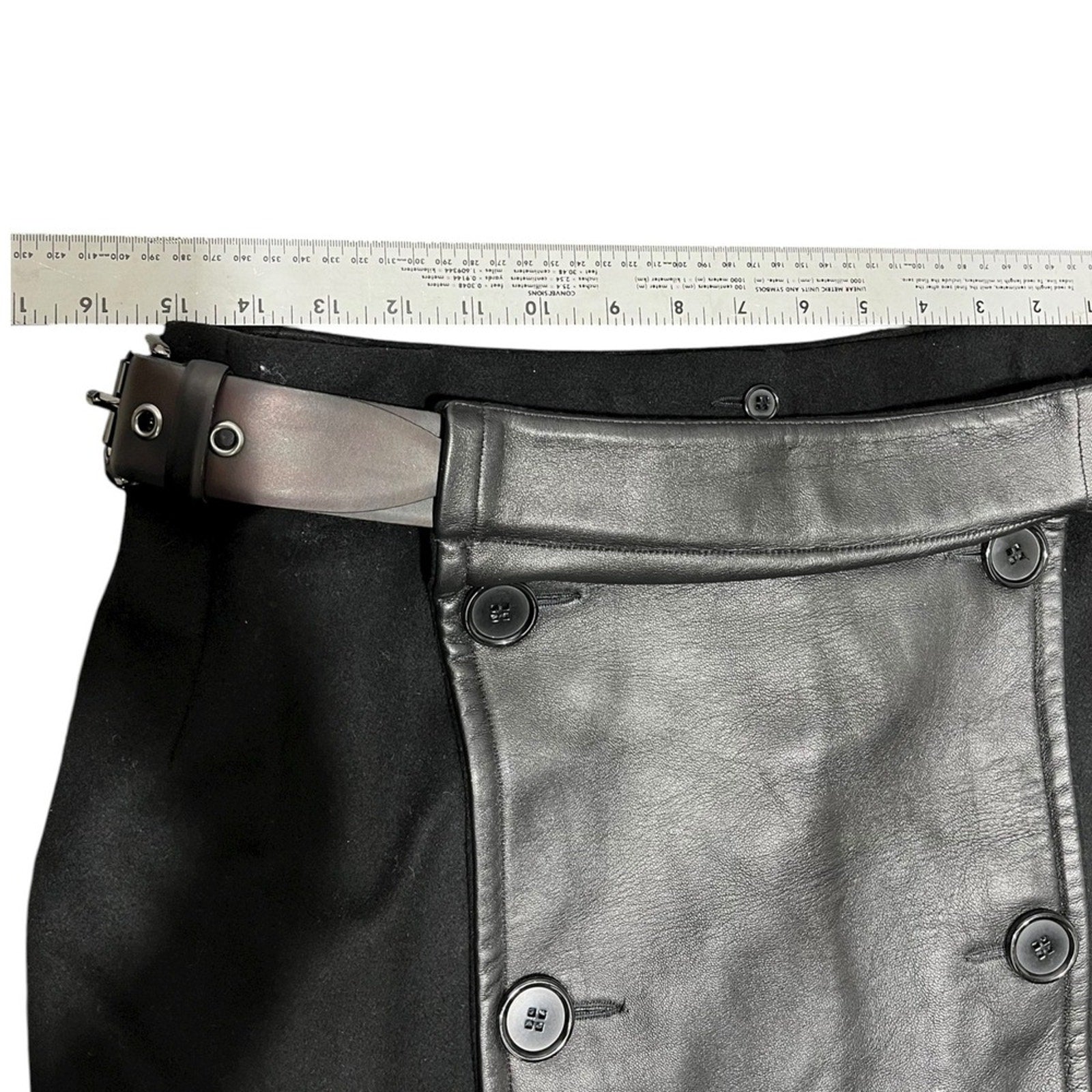 Max Mara Woolrich Black Leather Trim Double Button Belted Skirt Size 38