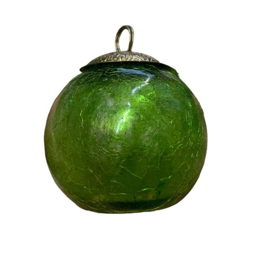 Green Mini Kugel Glass Christmas Ornament 9 lot 1.25-2"