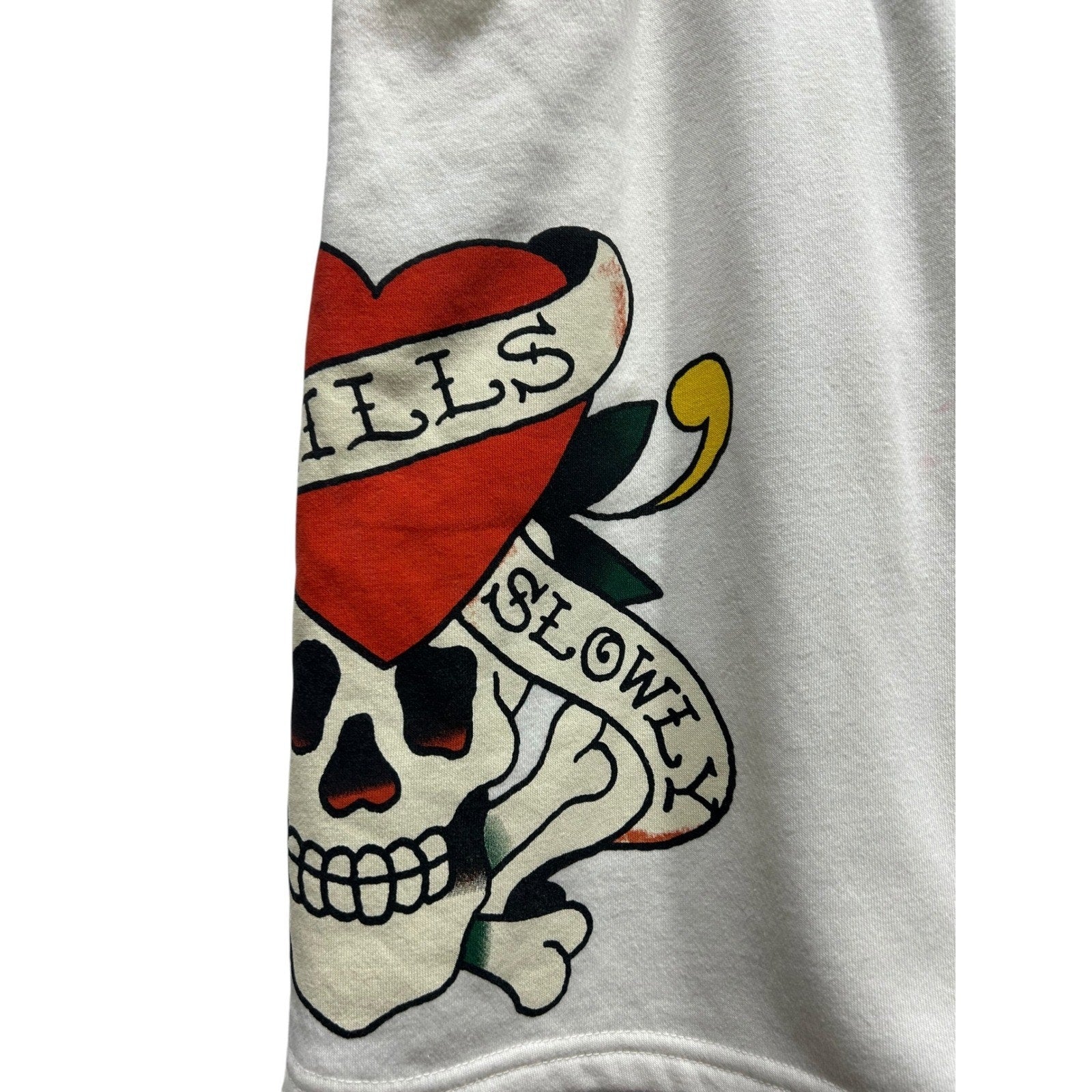 Ed Hardy Mens Kills Slowly Skull Heart Graphic Sweat Shorts Cream White Medium
