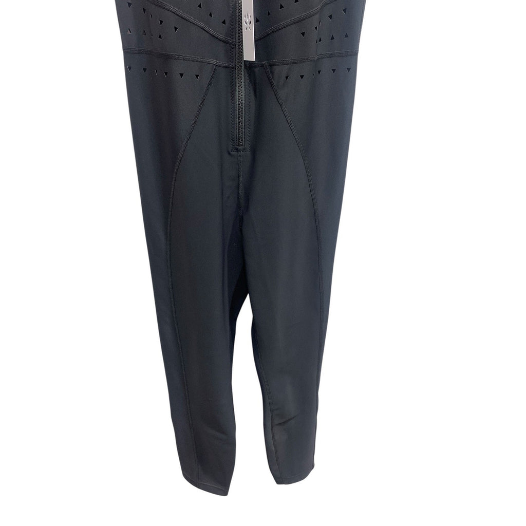 GIGI C Sport Womens Black Laser Cut Front Zip Racerback Activewear Jumpsuit L