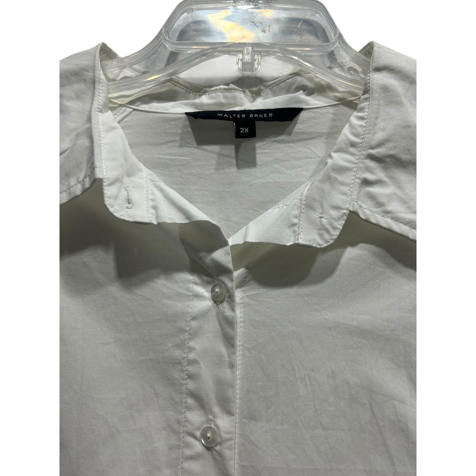 Walter Baker White Cotton Smocked Back High-Low Tunic Shirt Blouse Plus Size 2X