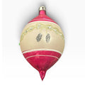 Vintage Poland Pink White Glass Teardrop Christmas Ornament Glitter Patina 3.5in