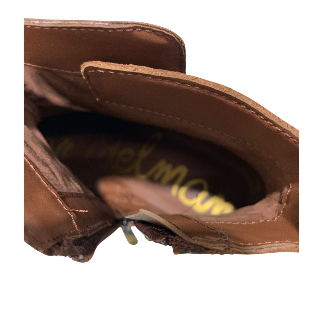 Sam Edelman Brawley Deep Pecan Brown Leather Square Toe Ankle Boots Womens 8.5M