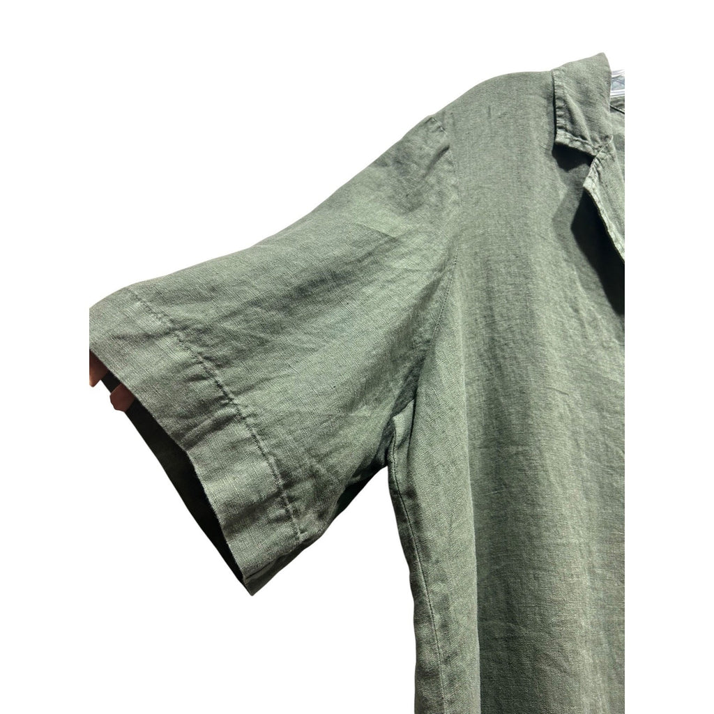 Faherty Mens 100% Linen Short Sleeve Camp Collar Shirt Thyme Green Large WDU2549