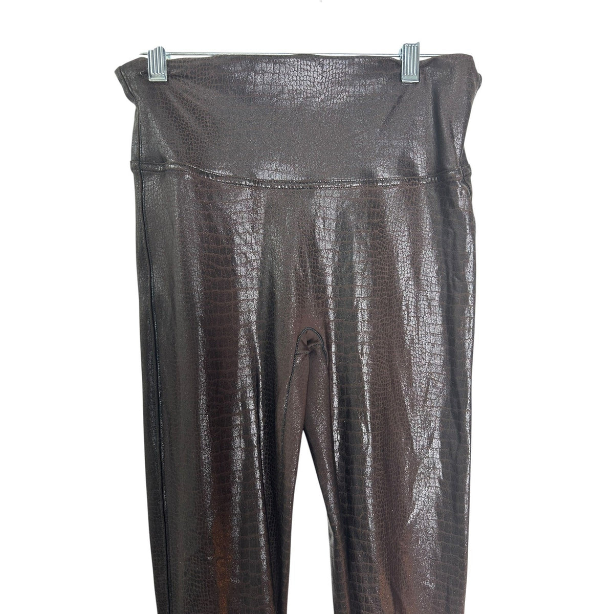 Spanx Faux Leather Croc Leggings Dark Brown High Waisted Medium Slimming Pants