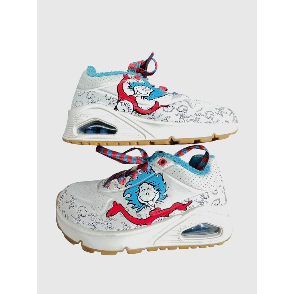 Kids Dr Seuss Thing 1 and Thing 2 Sketchers White Blue Red Lace Up Shoes Sz 5