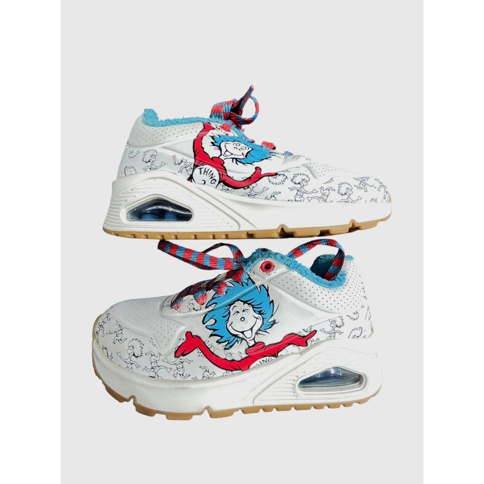 Kids Dr Seuss Thing 1 and Thing 2 Sketchers White Blue Red Lace Up Shoes Sz 5