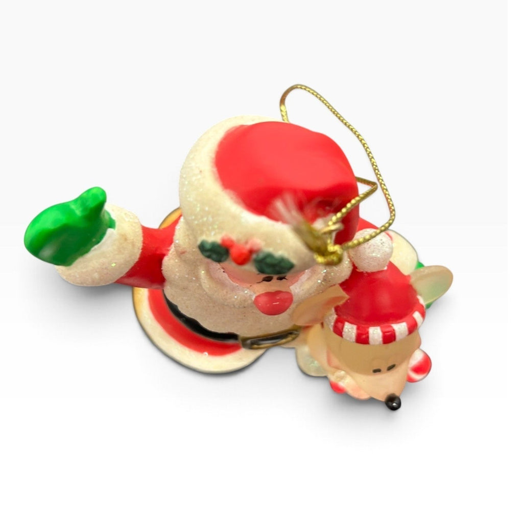 Disney Santa Claus and Mickey Mouse Christmas Ornament Glitter Accents 4x3 VTG