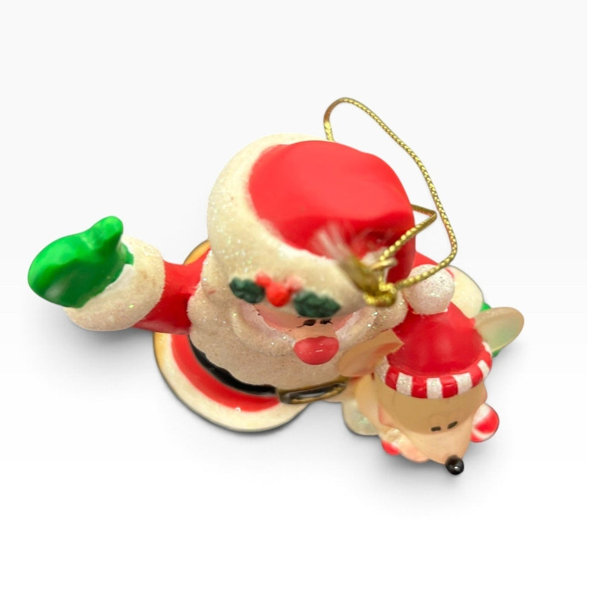 Disney Santa Claus and Mickey Mouse Christmas Ornament Glitter Accents 4x3 VTG