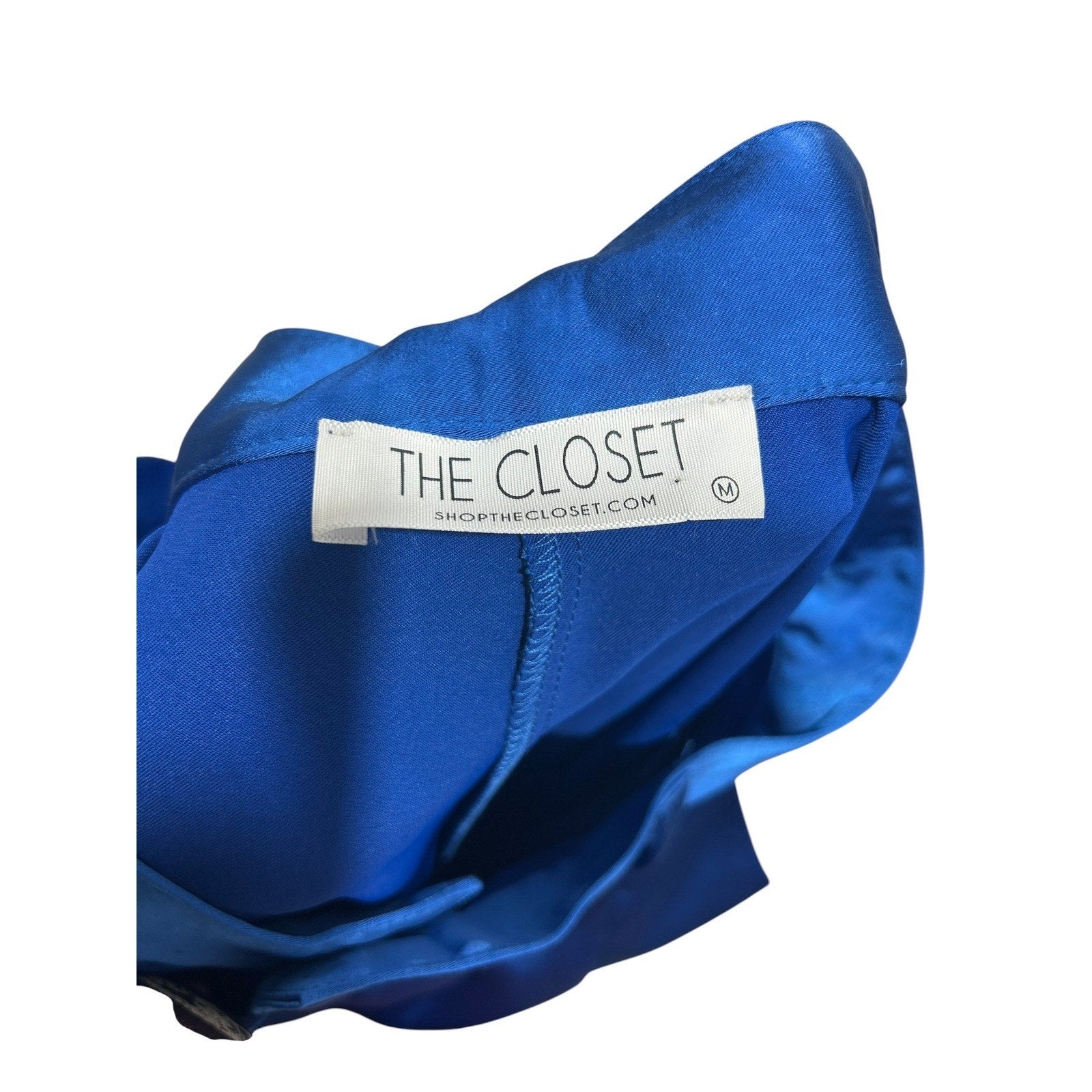 Women Royal Blue Satin Wide Leg Pleated High Waist Trousers Size M Glam Dressy