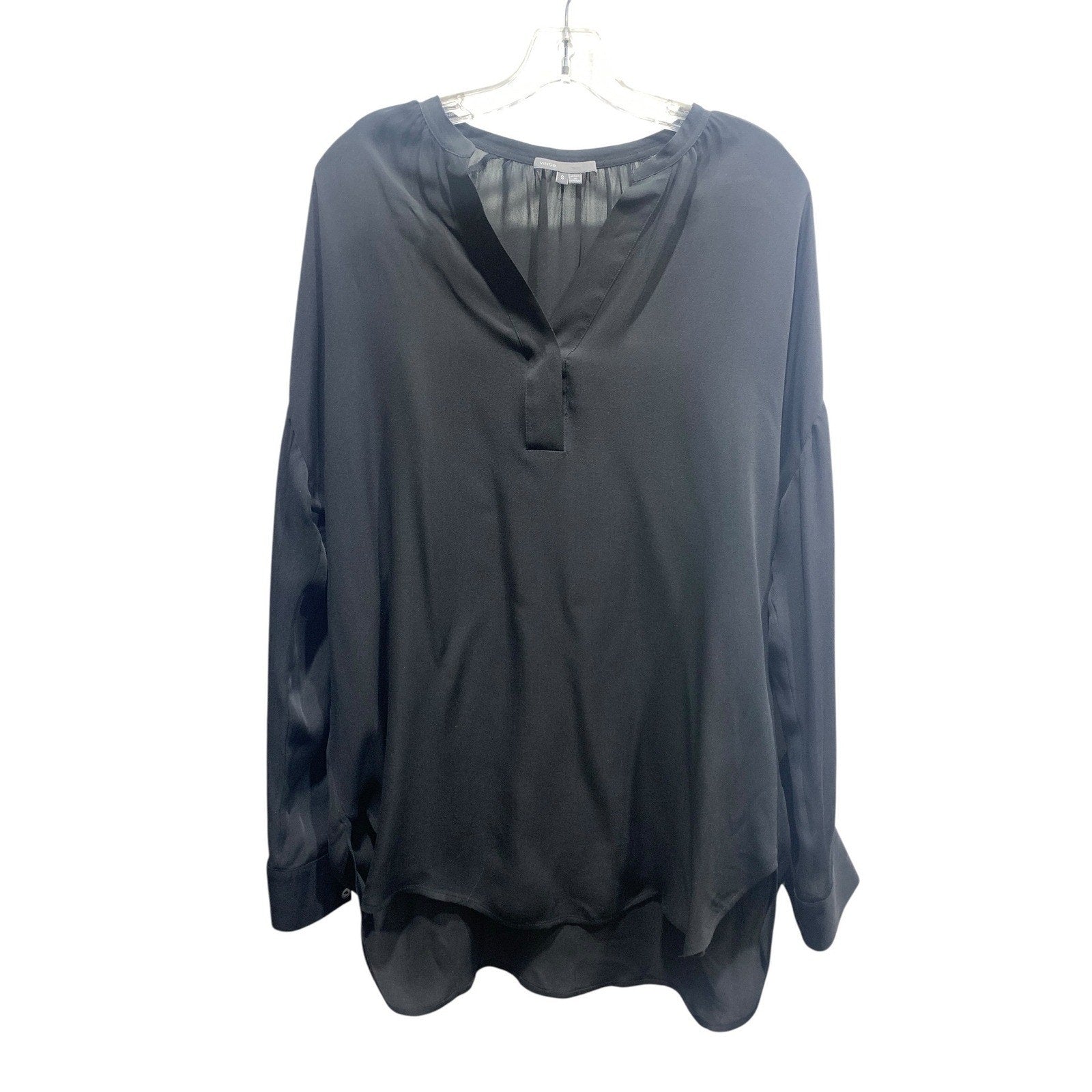 Vince Black 100% Silk Split Neck Long Sleeve Blouse V0976-10532 Womens Small