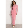 AFRM Pink Mesh Turtleneck Long Sleeve Maxi Dress AED021112 Womens Size Small