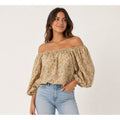 Petersyn Women Yellow Floral Off Shoulder Puff Sleeve Cotton Blouse Top S NWT