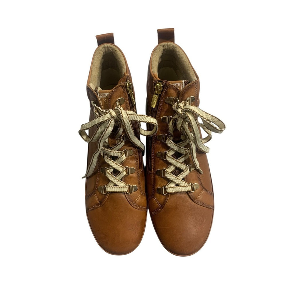 Pikolinos Men's Leather Ankle Boots Lace Up Side Zip Brown Size 40 EU