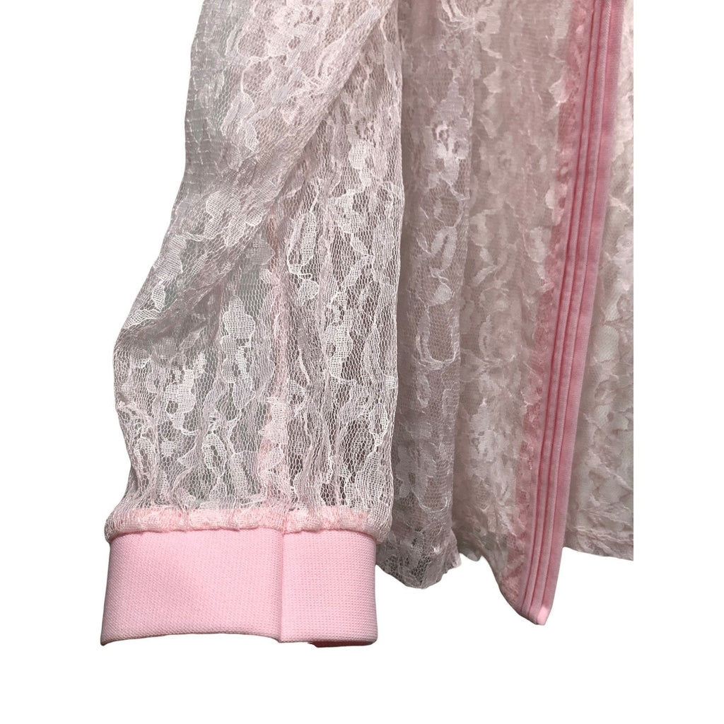 Vintage Bonne Pink Sheer Floral Lace Zip Up Jacket Collared Made in USA Womens