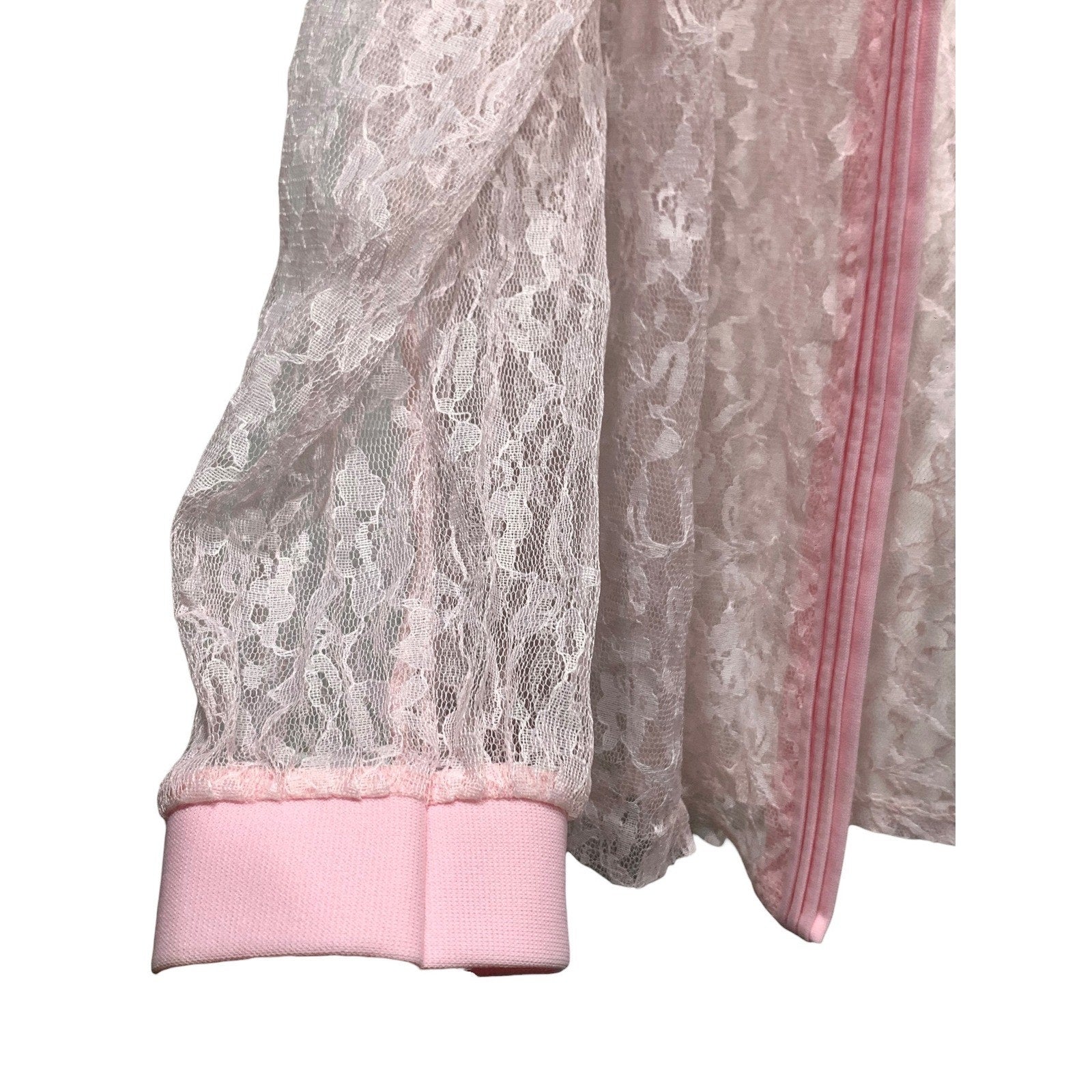 Vintage Bonne Pink Sheer Floral Lace Zip Up Jacket Collared Made in USA Womens