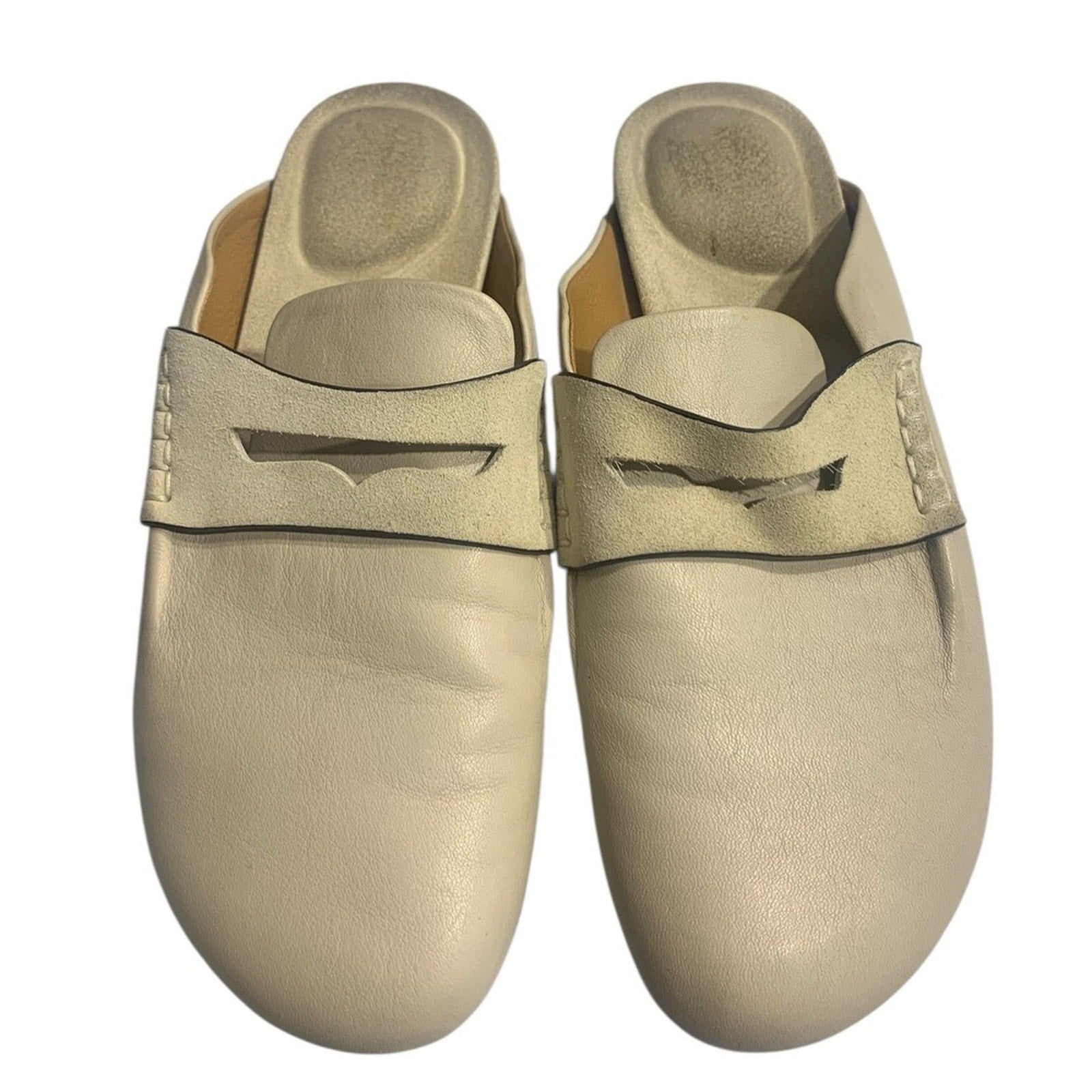 Rag Bone New York Beige Leather Slip On Mules Loafers Women's Size 37.5 us 7.5