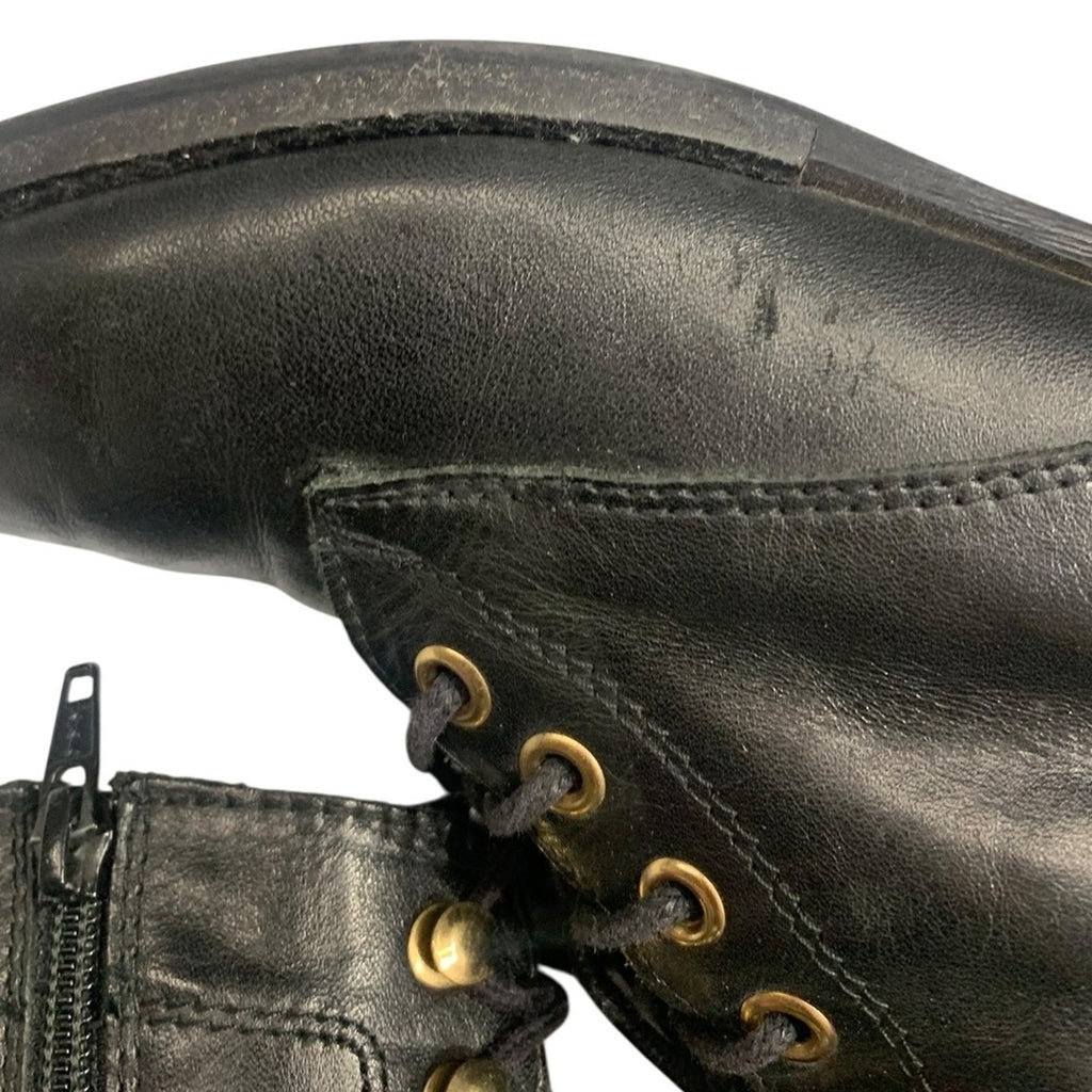 ALDO FELALIA Black Leather Lace Up Side Zip Combat Boots Women US 6.5