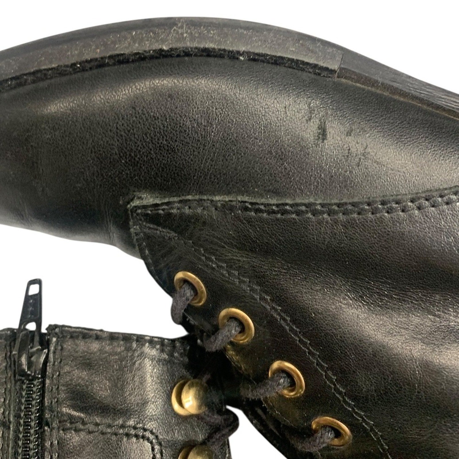 ALDO FELALIA Black Leather Lace Up Side Zip Combat Boots Women US 6.5