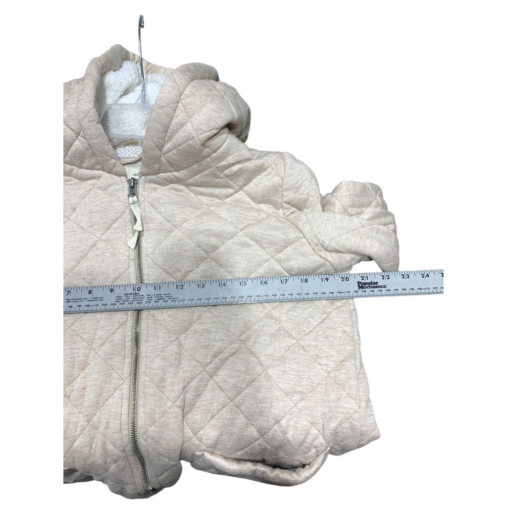 Saturday Sunday Quilted Hooded Jacket Beige Full Zip Pockets Cozy Womens sz M