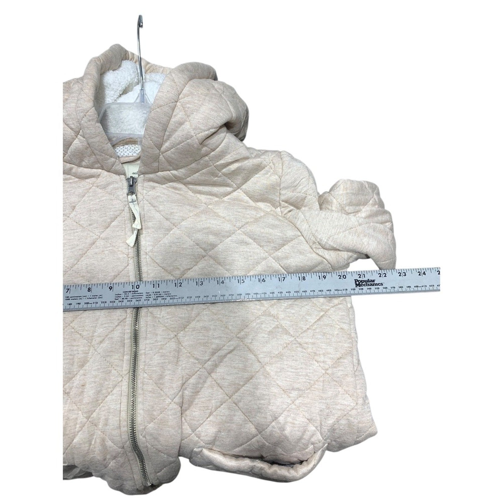 Saturday Sunday Quilted Hooded Jacket Beige Full Zip Pockets Cozy Womens sz M