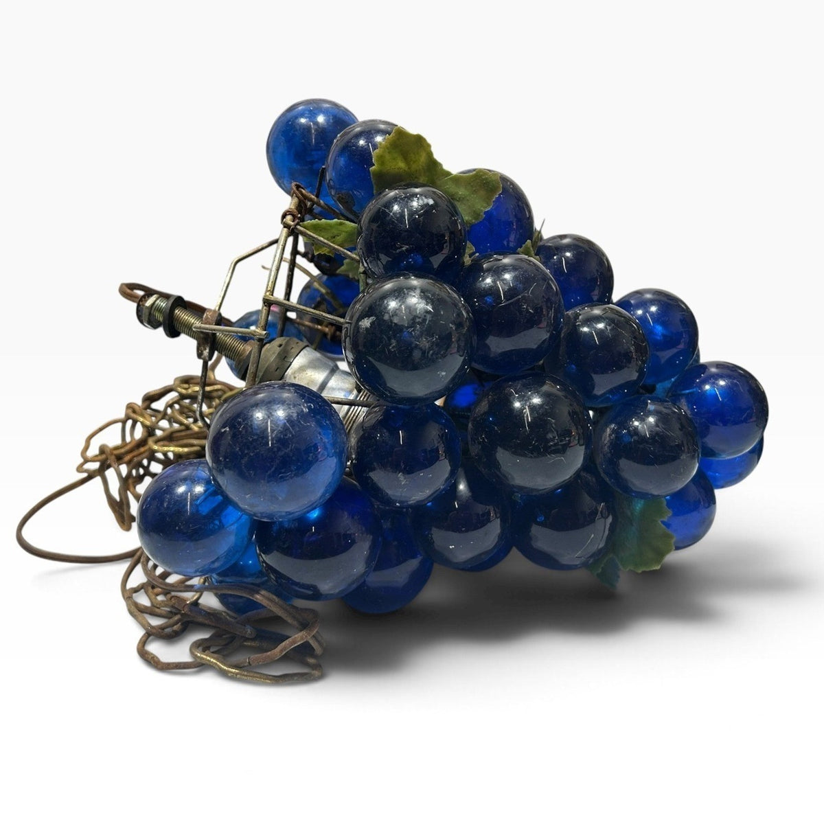 Vintage Mid Century Modern Cobalt Blue Lucite Grape Cluster Swag Hanging Light