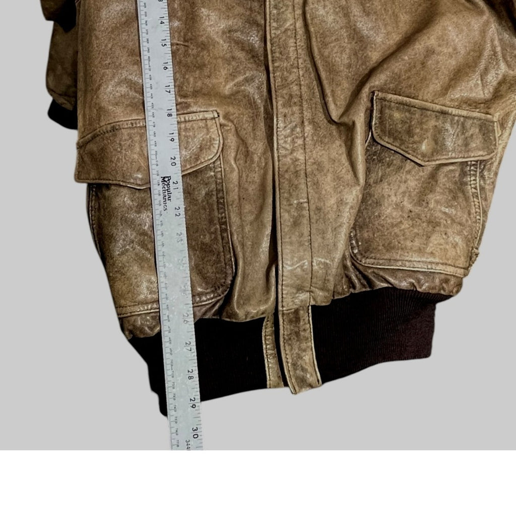 LLBean VINTAGE Real Leather Jacket  Size 46 Long Brown Leather Bomber USA Made