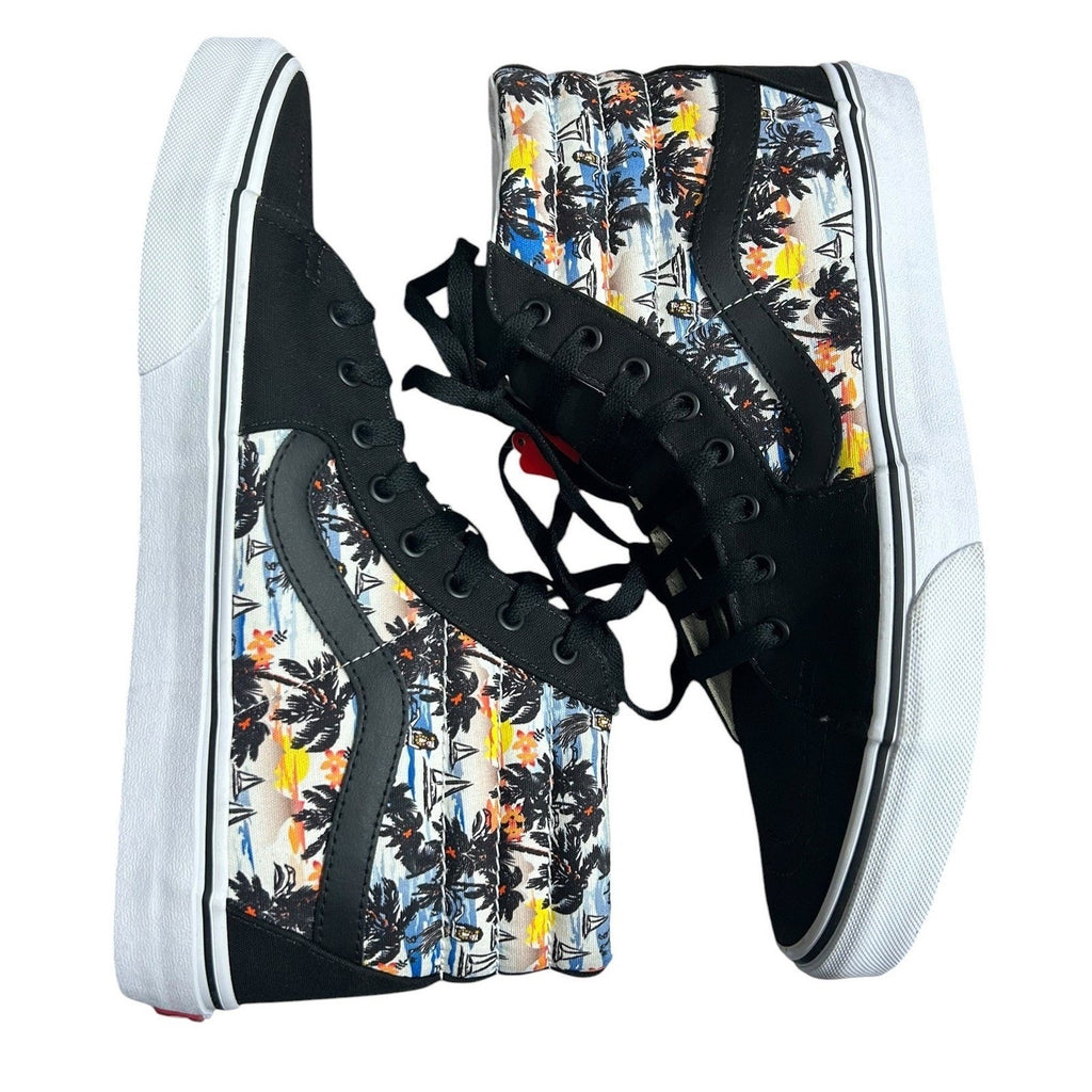 Vans Sk8-Hi Customs Mens 12 Black Tropical Palm Tree Print High Top Sneakers