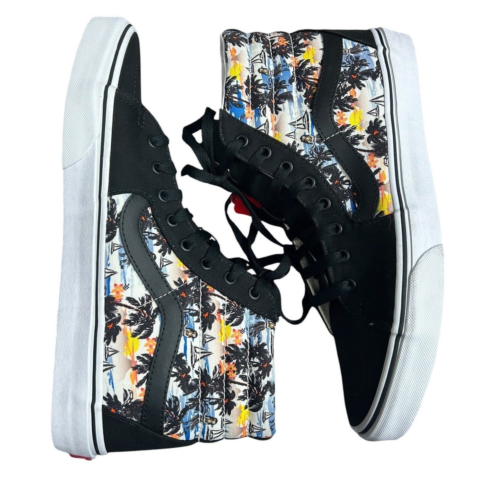 Vans Sk8-Hi Customs Mens 12 Black Tropical Palm Tree Print High Top Sneakers