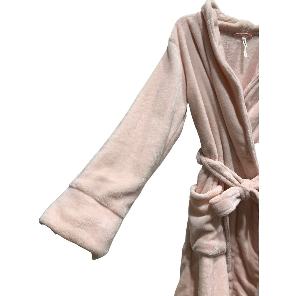 Soma Intimates Pink Plush Fleece Wrap Robe Small Medium Pockets Belted Loungewea